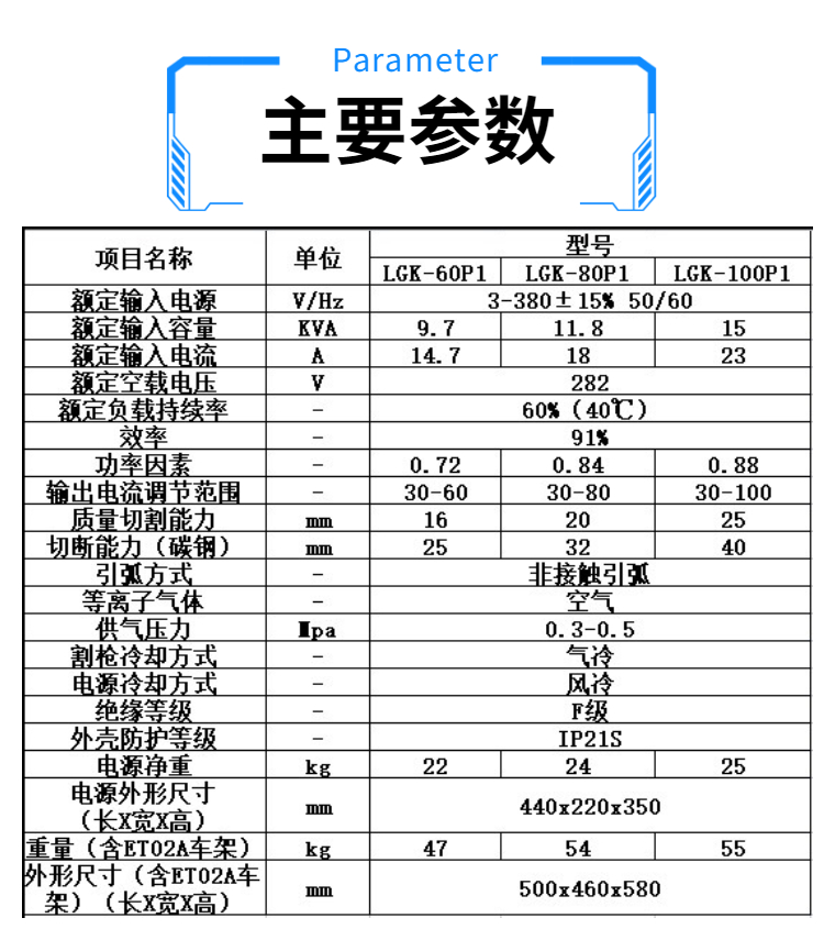 等离子切割机参数